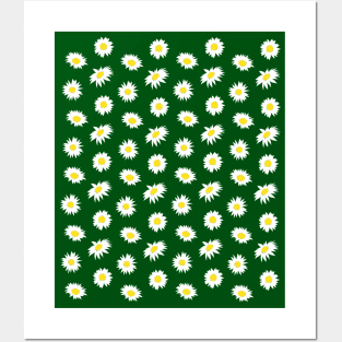Daisy Ditsy Pattern on Green Posters and Art